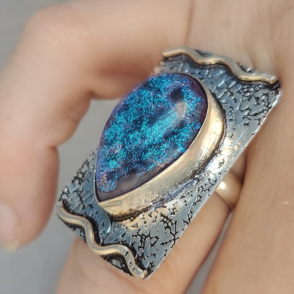 New Dichroic Glass 925 Silver Ring. - Picture 8 of 16